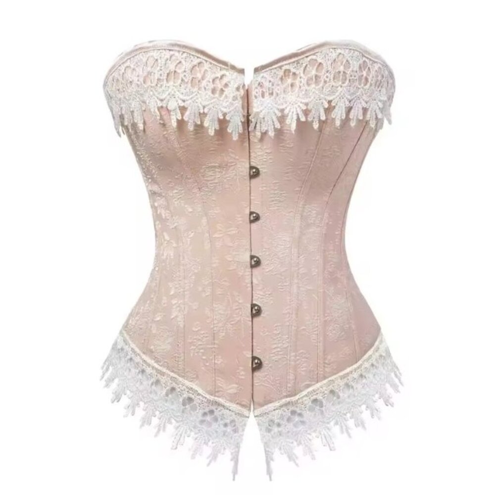 Creamy Jacquard and Lace Corset Set - NEW
